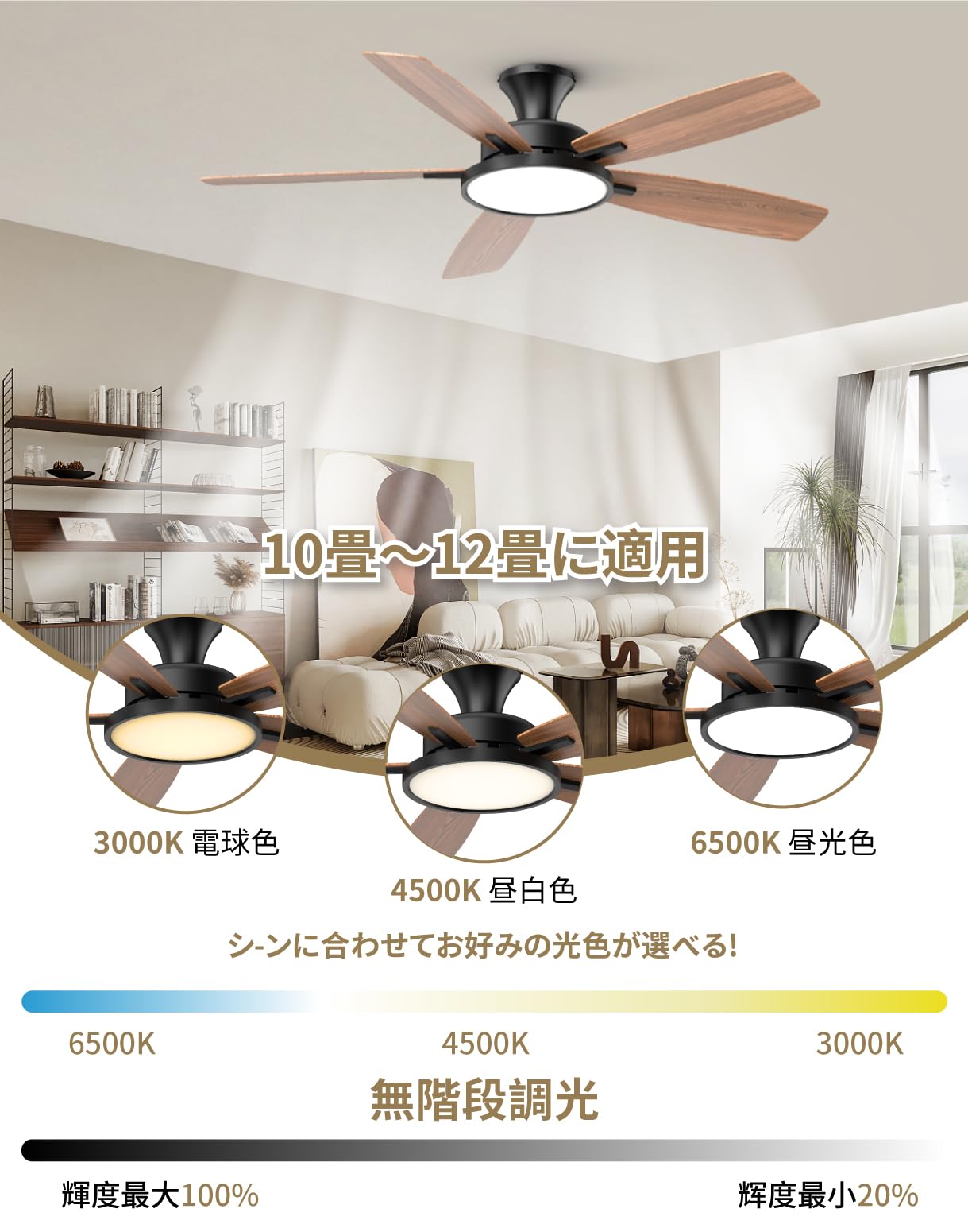 TALOYA Ceiling Fan Light, Dimmable, Toned, 12 Tatami Mats, LED Ceiling Fan Light, Silent DC Motor, Surface Luminescent Lighting, Air Conditioning Effect, Power Saving Countermeasures, Remote Control,