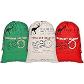 AOOTOOSPORT 3 Pcs Large Santa Sacks Christmas Canvas Bag with Drawstrings, Extra Large Reusable Santa Sack for Gifts, Christmas Halloween Thanksgiving New Year Party Supplies - Size 27.5 x19.5 Inch
