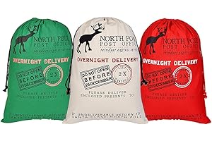 3 Pcs Large Santa Sacks Christmas Canvas Bag with Drawstrings, Extra Large Reusable Santa Sack for Gifts, Christmas Halloween