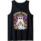 Espooky Vibes Día de Los Muertos Ghost Floral Sugar Skull Tank Top