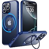 Temdan Designed for iPhone 16 Pro Case, 360°Rotatable Ring Stand Matte Skin Feeling Compatible with MagSafe Military-Grade Protection Magnetic Kickstand Case 6.3 inch -Matte Blue