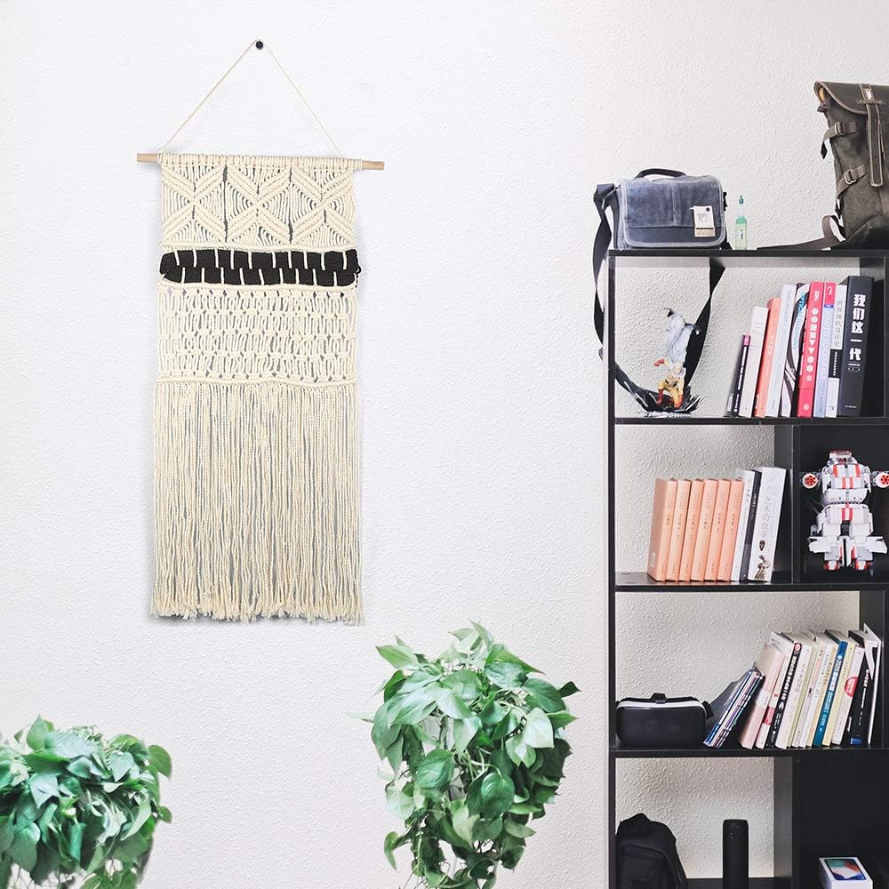 Ebristar Macrame Wall Hanging - Large Woven Tapestry - Cotton Rope Handmade - Boho Geometric Home Wall Art Decor - Living Room Bedroom Apartment Decoration - 31.5โL X 17โW - Beige & Black