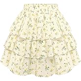 Scarlet Darkness Mini Skirts for Women Summer Floral Skorts Tiered Ruffle Shorts Skater Boho Skirt with Pockets