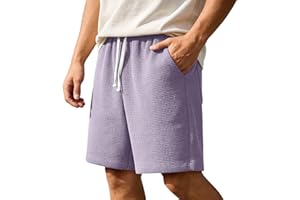 Mens Shorts Casual Knit Waffle Shorts Loose Summer Short Relaxed Elastic Waist Drawstring Travel Short with Pockets