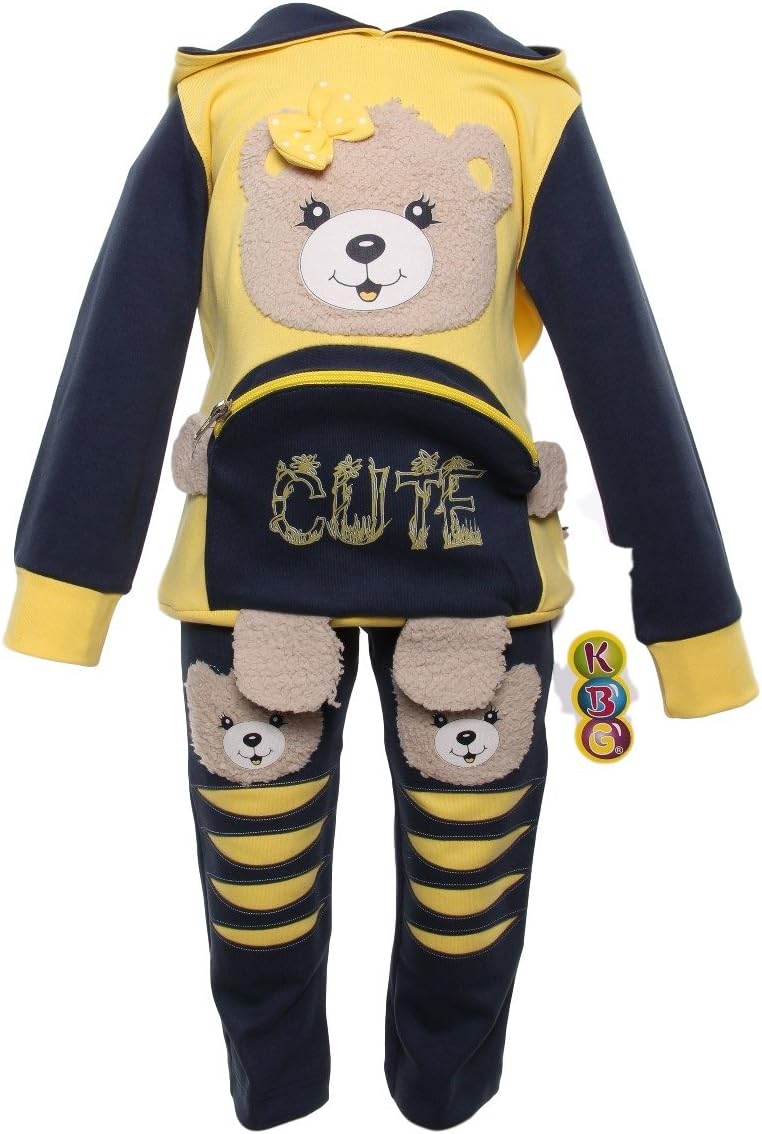 Kbg Baby 100% Cotton Girls Boys Long Sleeve Hoodie And Pants Cute Teddy Bear 2 Piece Outfit Set With Front Zipper Bag