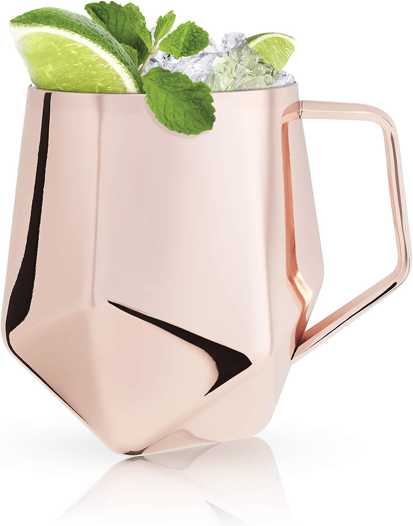 Viski Faceted Moscow Mule Mug, Copper Cocktail Glasses, Stainless Steel, Drinkware, Holds 18 oz