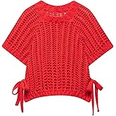 CHARTOU Womens Chunky Knit Cropped Sweater Vest Cute Side Bow Tie Hollow Out Loose Pullover Tank Tops