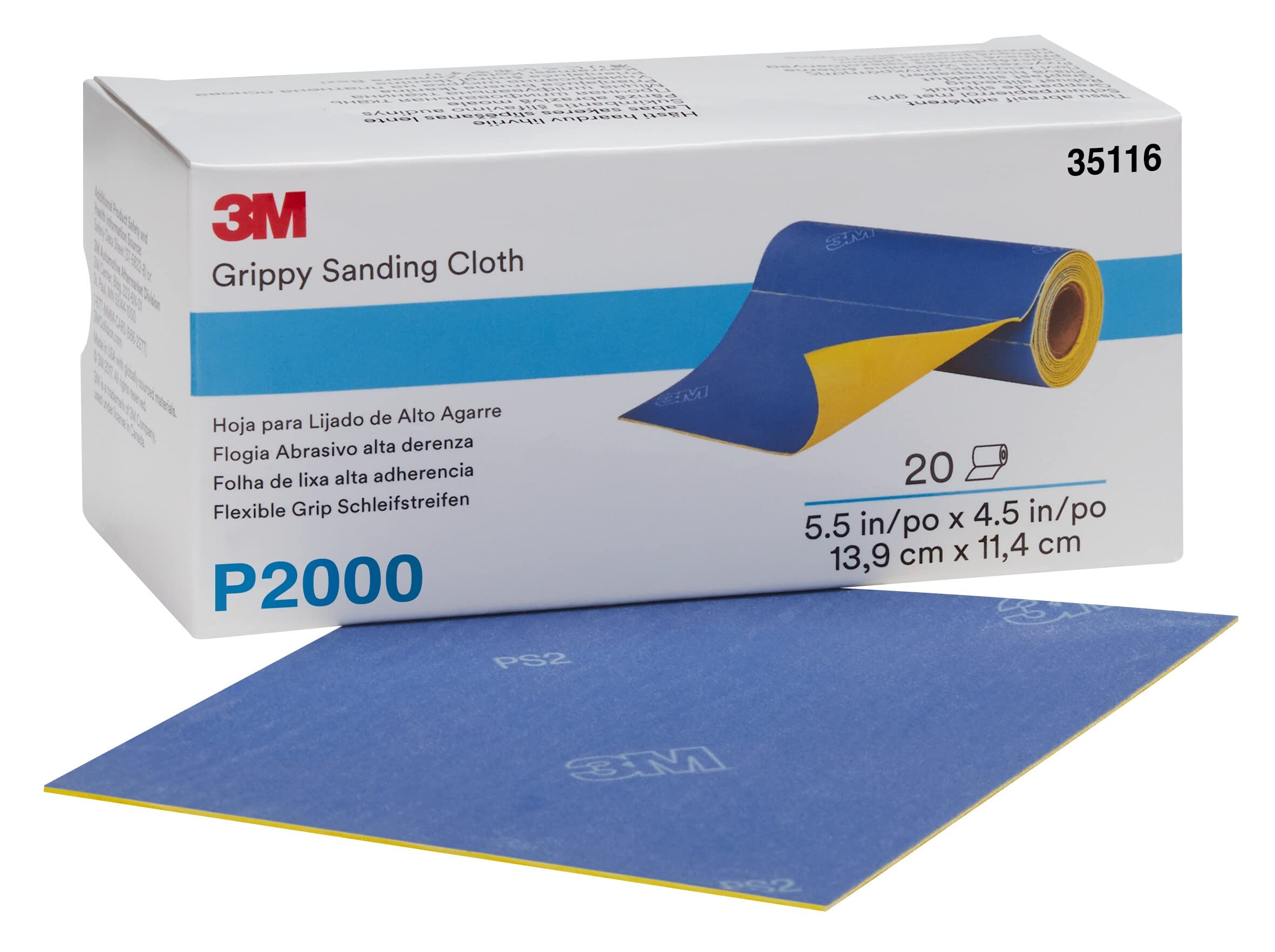3M Grippy Sanding Cloth, 139 mm x 114 mm, P2000, 35116, 20 Sheets per Roll