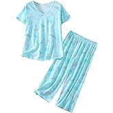 SISKIN Womens Pajama Sets - Capri Pajamas for Women Set Plus Size Sleepwear Tops with Capri Pants Summer Pjs Sets