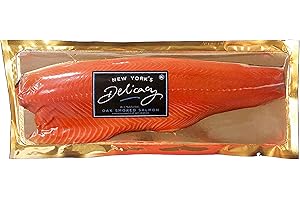 New York's Delicacy Smoked Salmon Nova - 2.5 Lb. (1 Fillet) - Pre-Sliced, Fully Trimmed, Skin-Off, Kosher, Gluten Free, High in Omega 3, Made From Fresh Never Frozen Atlantic Salmon