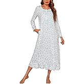 Marvmys Womens Cotton Long Sleeve Nightgown Long Sleepshirts Lace Trim Victorian Sleepwear with Pockets