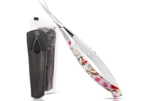 MAKER AND MARKET Spring Action Curved Blade 4.5 Inch EZ Snip Squeeze Scissors with Pouch Sleeve for Applique, Embroidery, Fabric, Thread, Knitting, Sewing, Arts & Craft (Curved Floral)