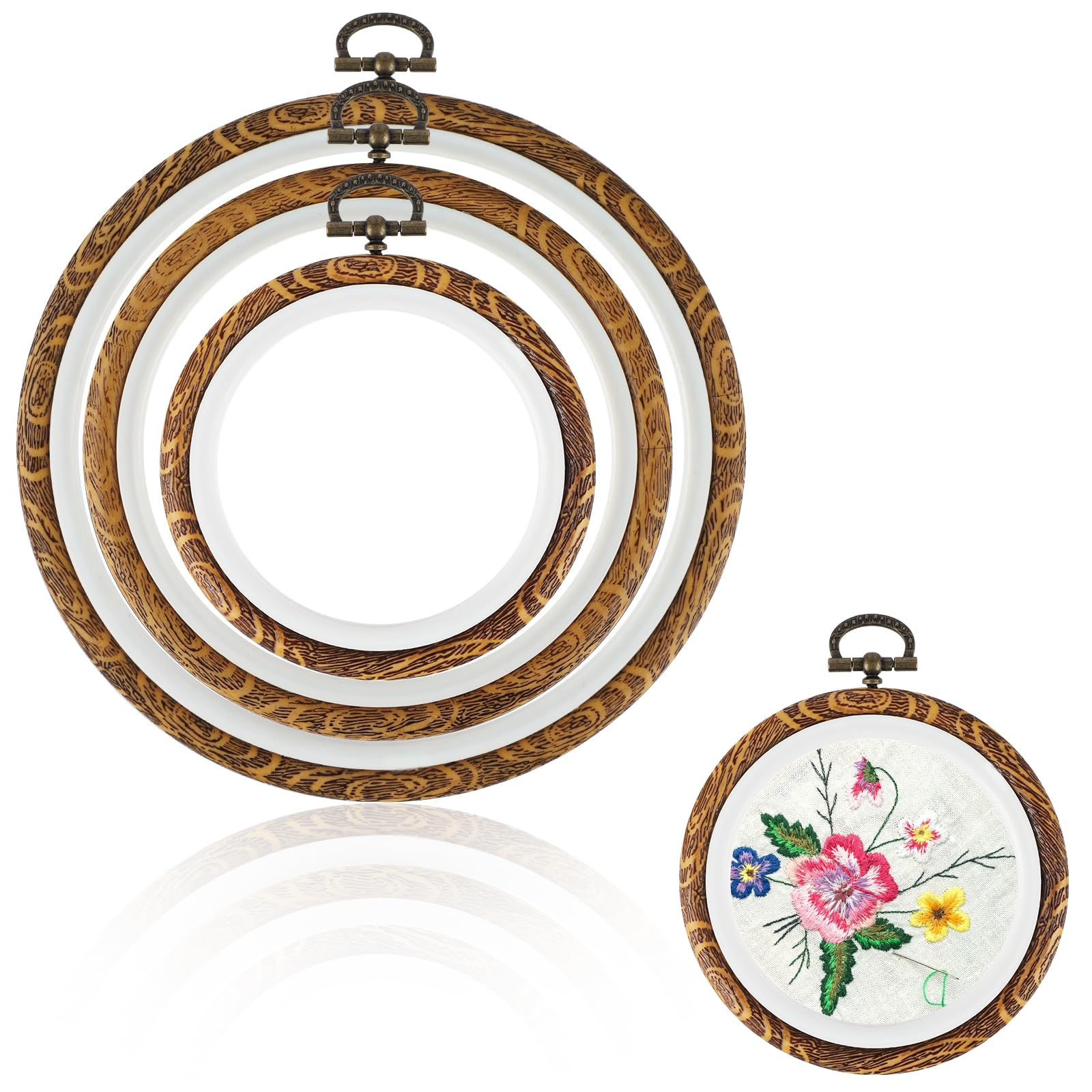 Thinp 3 Pcs Embroidery Hoop Frame,3 Size Imitated Wood Display Frame Circle Embroidery Hoops Mini Embroidery Hoops Faux Wood Embroidery Hoop Embroidery Frames for Display Art Craft Sewing DIY Hanging