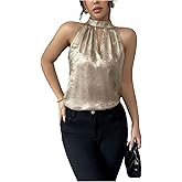 Floerns Women's Sparkly Sleeveless Halter Tops Keyhole Party Date Night Blouse Top