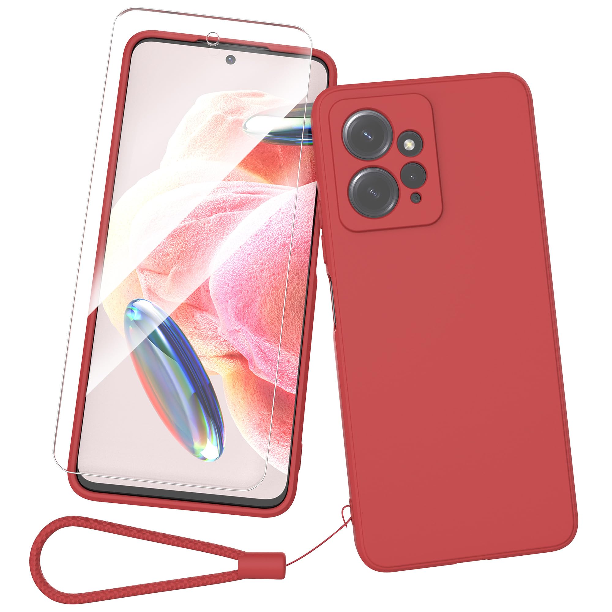 Fyriswho Mobile Phone Case for Xiaomi Redmi Note 12 4G + 1 Protective Glass, Anti-Scratch Protective Case, Shock-Absorbing, Ultra Thin Case Compatible with Xiaomi Redmi Note 12 4G - Red