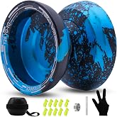 FETESNICE Y26 Dual Mode Responsive/Unresponsive Metal Trick FingerSpin Yoyo | Buttterfly Yoyo for Kids 8-12 &amp; Adults &amp; Competition Players | Pro Yo-Yo with 10 Strings + Case &amp; Gloves(Black Blue)