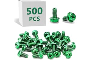 AOIGU 10-32 x 3/8" Combo Ground Screws for Electrical Panel,500PCS Green Grounding Screw Hex Phillips Head for Junction Box and Electric Outlet (500)