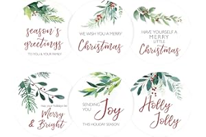 Anwyll Merry Christmas Gift Stickers - 120Pcs 2Inch Merry and Bright Stickers Watercolor Happy Holidays Envelope Seal Label Sticker Self Adhesive Xmas Gift Sticker Holly Jolly Label for Card Present