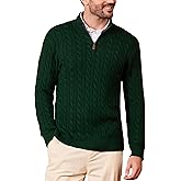 Kallspin Men's Quarter Zip Sweater Pullover Pure Cotton Cable Knit Long Sleeve Business Casual Knitwear