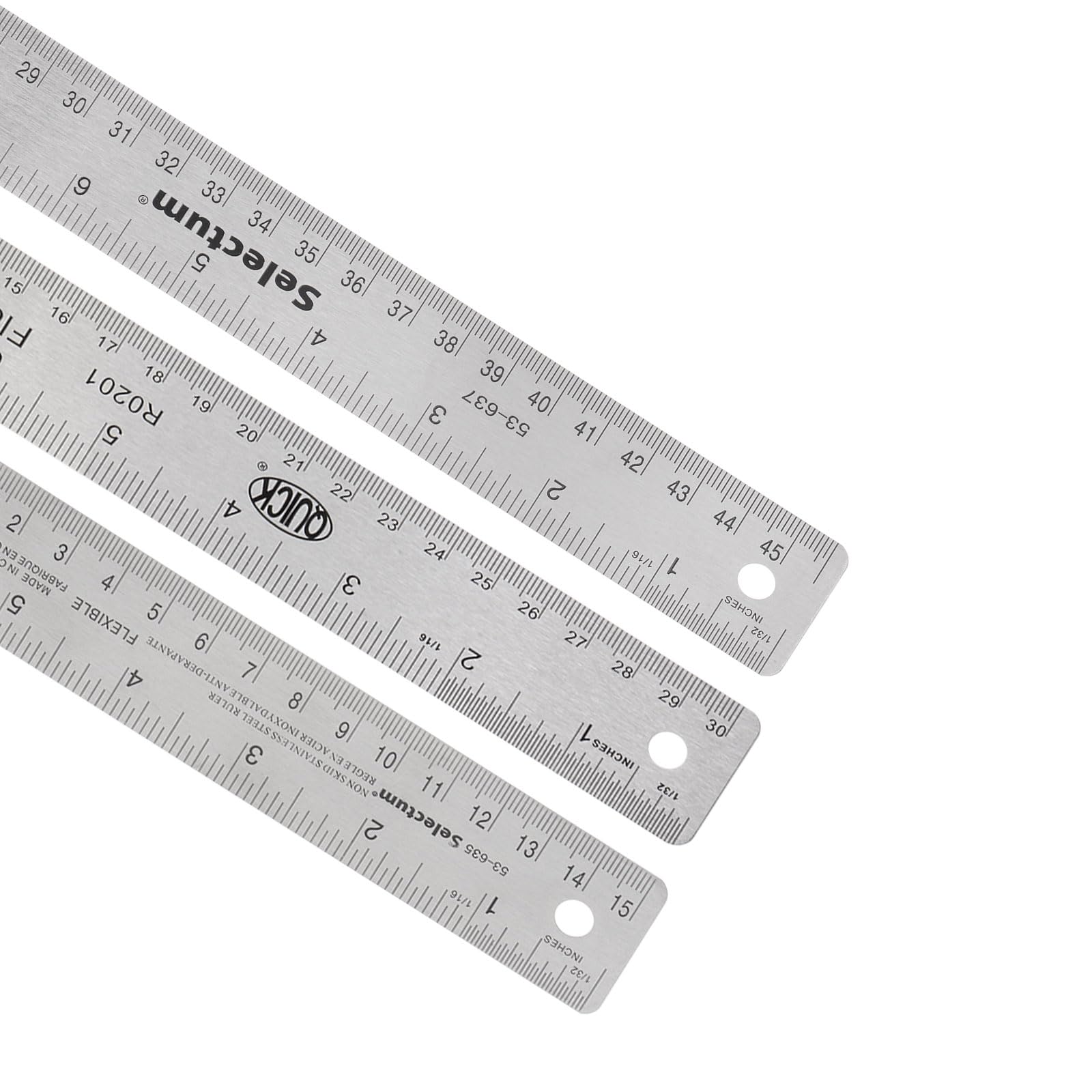 Kozelo 3pcs Stainless Steel Ruler - [6 Inch, 12 Inch, 18 Inch] Double-Scale Metal Measuring Tools with Non-Skid Backing for Architectural Design Use
