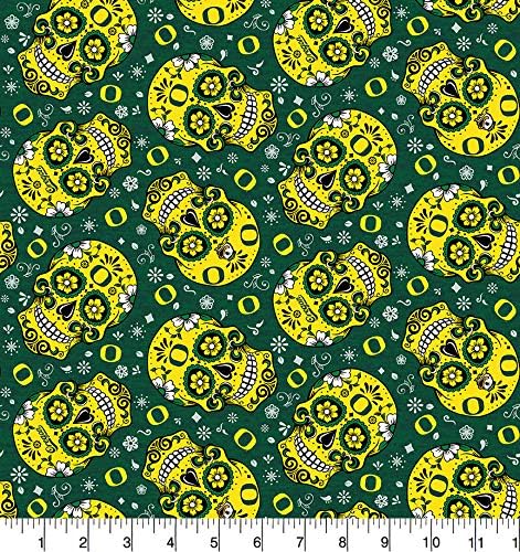 University of Oregon Cotton Fabric Sugar Skull Design-Newest Pattern-Oregon Ducks Cotton Fabric
