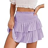 HERBATOMIA Women’s Ruffle Layered Mini Purple CuteShort Skirts for Women with Shorts