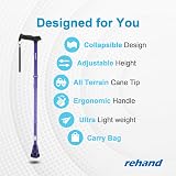 Rehand All Terrain Folding Walking Stick Purple Adjustable Pivot Tip Heavy Duty view 2
