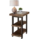 Pomona 3-Tier Solid Wood End Table with Storage Shelves – Rustic Industrial Space-Saving Side Table or Nightstand for Living 