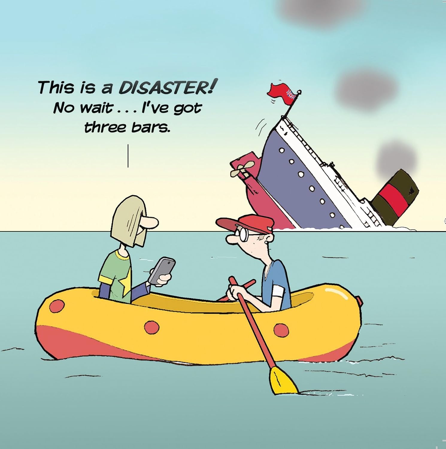 Twizler Funny Card for Teenager with Mobile Phone Boat & Titanic Reference, Blank Card, Humour Happy Birthday, Teenager