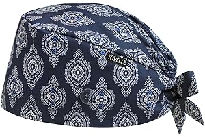 TOVELLE Navy Diamond Double-Sided Printed Scrub Caps for Men and Women with Buttons, Adjustable Helps Reduce Static Buildup Medical Hats, Classic and Breathable Surgical Caps with Sweatband for Long Hours