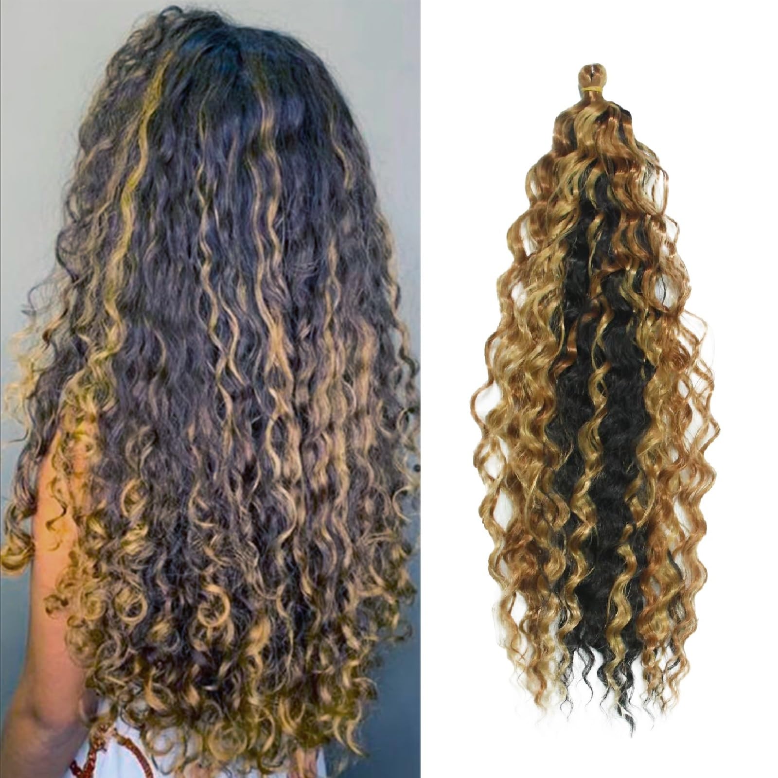 Dsoar Deep Wave Braiding Hair Deep Twist Wavy Synthetic Hair Highlight Curly Hair Extensions for Braids Ocean Wave Hair Bundles 22 Inch 3 Packs, 1b/30/27#