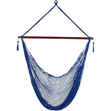 Dupont Sunnydaze Hanging Cabo Extra Large Hammock Chair, 47 inch Wide Spreader Bar, Max Weight: 360 pounds, Blue