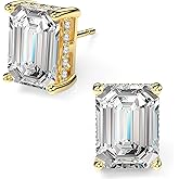 18K White Gold Plated Sterling Silver Emerald Cut Cubic Zirconia Stud Earrings Clear CZ Diamond Stud Earrings for Women Men Hypoallergenic