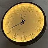 12 Inches Night Light Wall Clocks -with Silent Non-Ticking Glowing Function - Big Solid Numbers Easy to Read Both Day and Nig