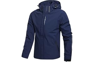 Hikevitang Men's Lightweight Waterproof Rain Jacket,Shell Hooded Outdoor Raincoat Hiking Windbreake jacket