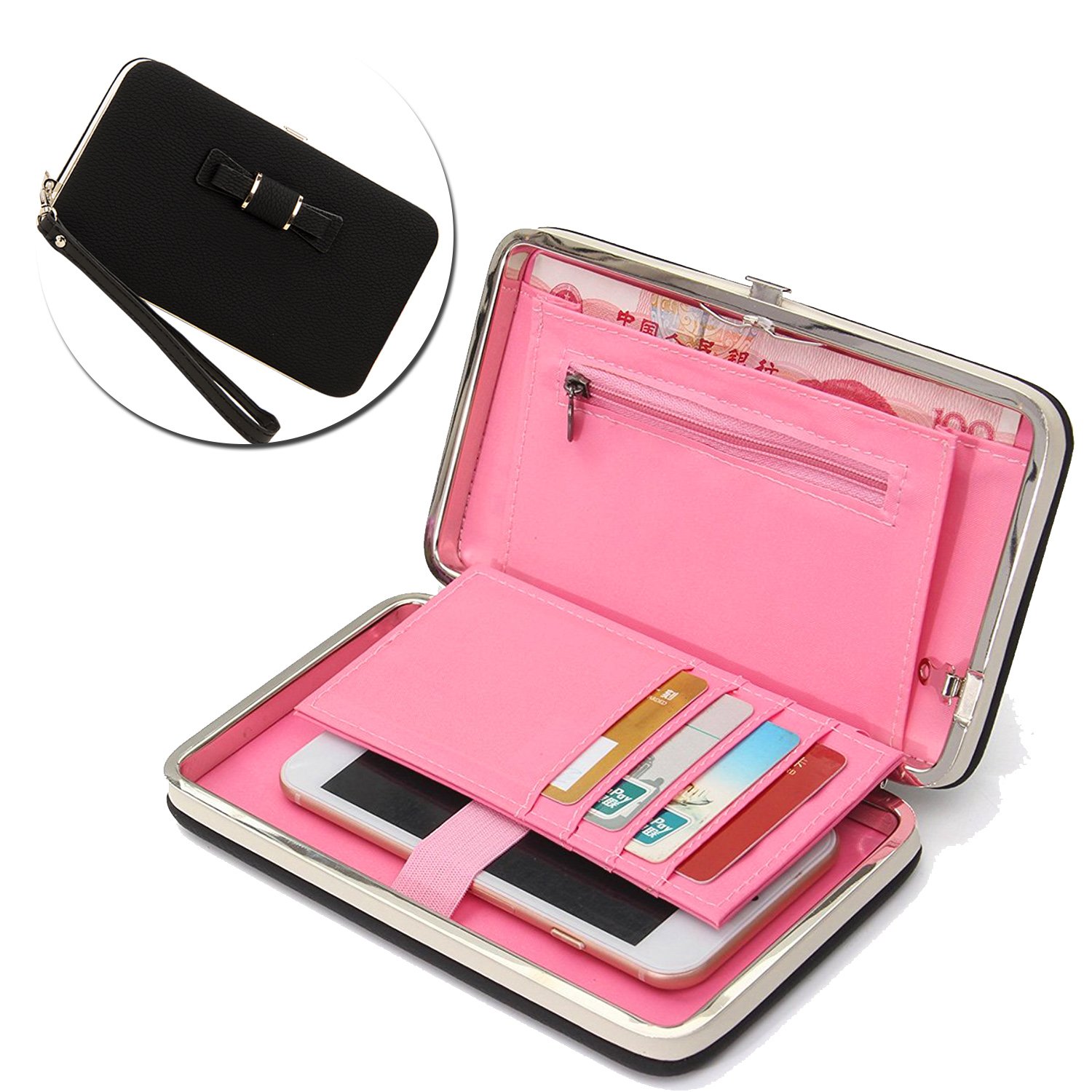 Vandot PU Cartera de Cuero Embrague Bolso Mujer Bowknot Monedero de Monedas