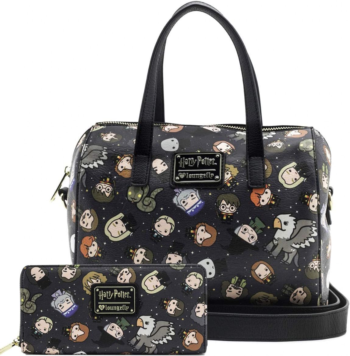 Loungefly Harry Potter Chibi Character Print Duffel Bag and Wallet Set (Black)