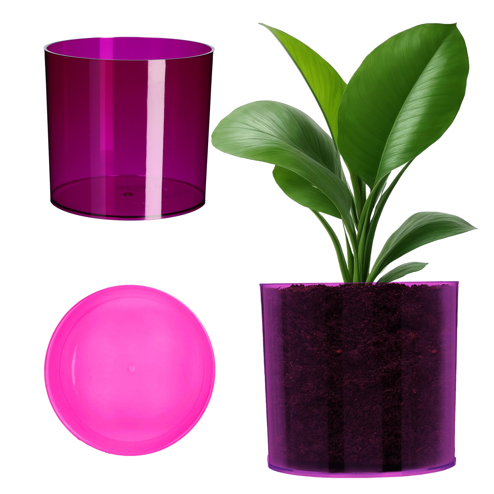 KADAX Shiny Plastic Flower Pot Cylindrical Shape 13 Colors Herb Pot Flower Vase Flower Pot Flower Pot Diameter 5 Inch Purple