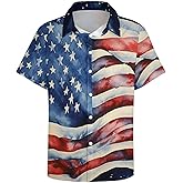 Hehanus Men's American Flag Hawaiian Shirts Patriotic 4th July Shirt Summer Casual Button Down Beach Shirts