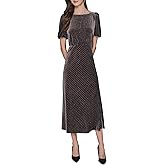 Karl Lagerfeld Womens Short Sleeve Velvet Pinstripe Midi Dress