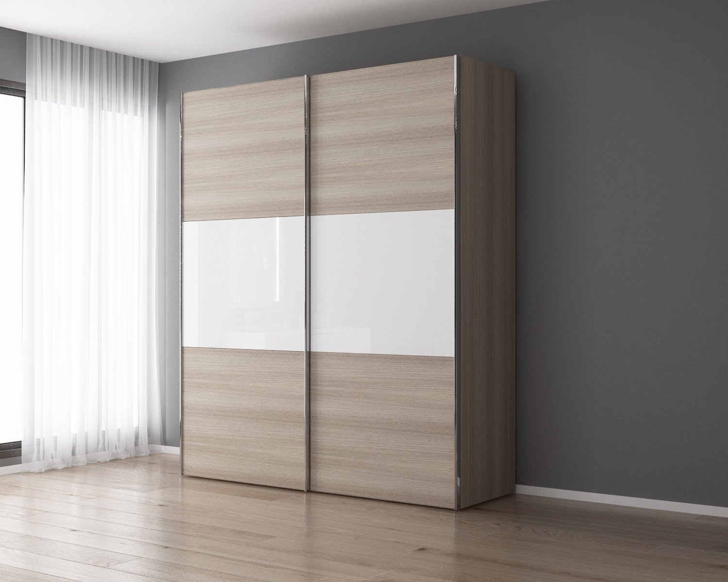 Deline Star Dla0020 Sliding Wardrobe Sonoma Oak And White Glass