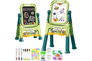 Amagoing Easel for Kids, Adjustable Standing Art Easel for Toddler, Double Magnetic Drawing Board with Painting Accessories, Birthday Christmas Gift for Little Boys and Girls 3 4 5 (Grass Green)