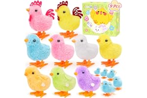 SevenQ Wind Up Toys for Kids Easter Basket Stuffers, 9Pcs Jumping Plush Chicks Small Fidget Toys for Easter Egg Hunt Treasure Box Classroom Prizes Party Favors Goodie Bags Fillers Gifts