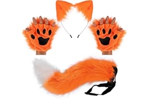HAOAN Wolf Fox Tail Clip Ears and Gloves Set Halloween Christmas Party Costume for Women