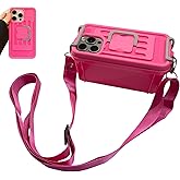 QoKcoahn Storage Box Phone Case for iPhone 16 Pro Max,Creative Box Crossbody Phone Case with Adjustable Long Shoulder Strap Funny Kawaii Anti Fall Soft Silicone Protector Rose Red