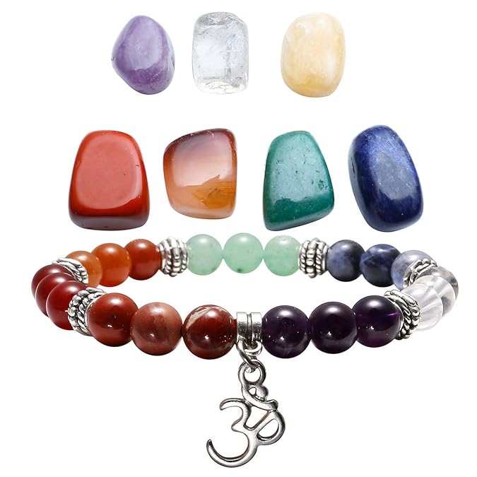 QGEM Schmuck 7 Chakra Healing Edelstein formlos Feng Shui Reiki Energietherapie Yoga Dekoration+Balance Buddha-Armband Set fü