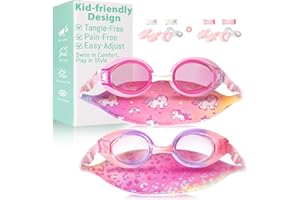Pixel Panda 2 Pack Kids Swim Goggles with Fabric Strap for 3-14 Anti-Fog Anti-UV, No Leak No Hair Pulling Swimming Goggles