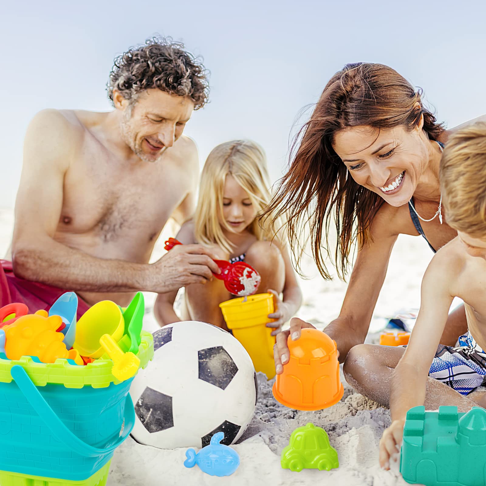 AMOR Present Beach Toys Set 31PCS, Foldable Bucket for Kids Sand Toys, Beach Pails and Collapsible Beach Toys with Castle and Sand Molds for Toddlers