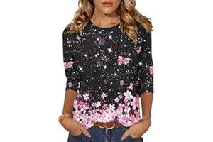 Zeagoo Women's Casual 3/4 Sleeve T-Shirts Round Neck Cute Tunic Tops Basic Tees Blouses Loose Fit Business Work Tee Top