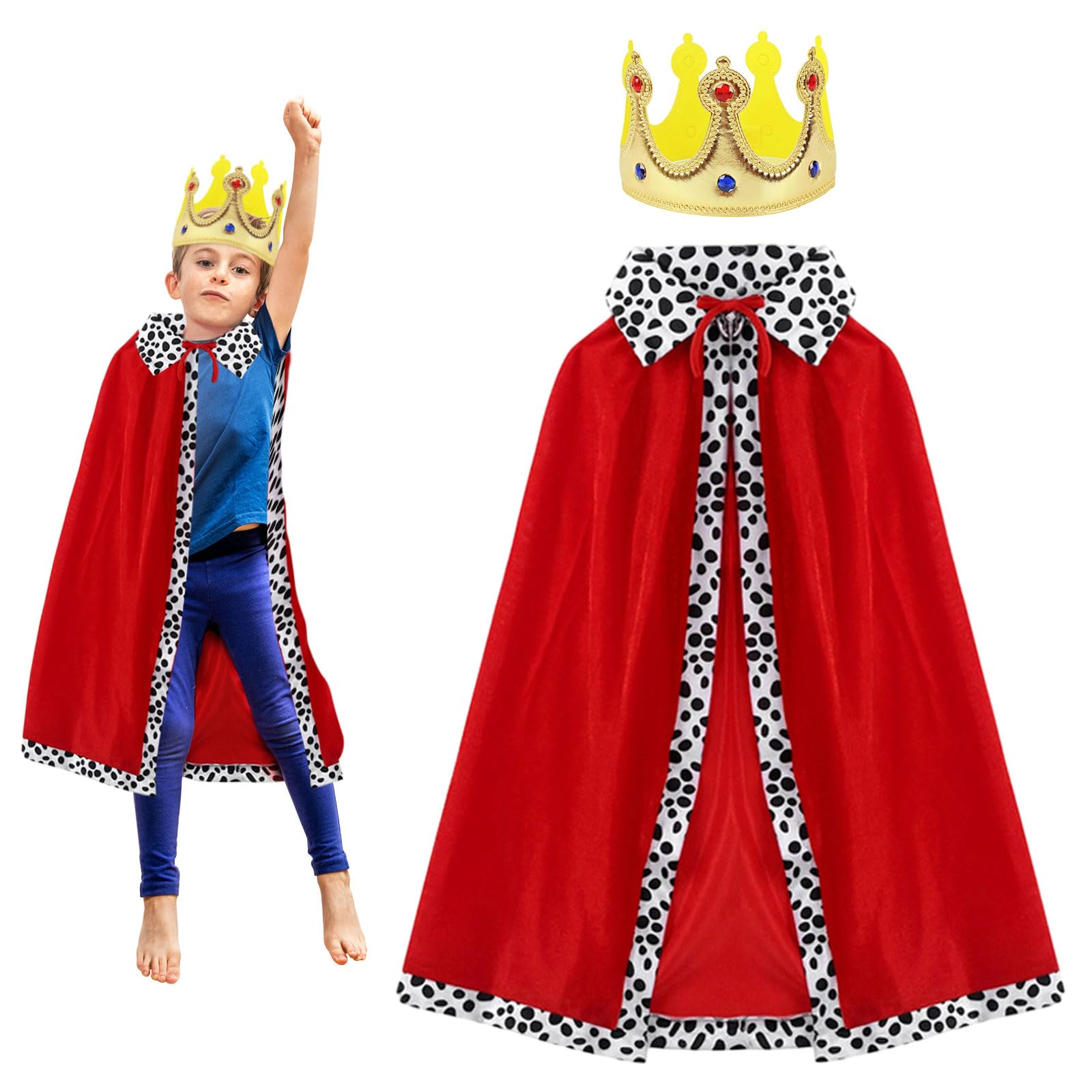 TUONYIS 2 Pcs King Costume for Kids Boys Girls with Red Cape, Crown, Kids Knight Costume, Prince Costume, Medieval Costume for Halloween, Carnival, Fancy Dress, Cosplay, 80cm
